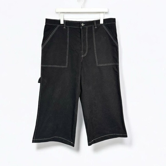 wild fable Pants - Wild Fable Wide Leg Baggy Utility Carpenter Ankle Capri Pants 14W Black & White